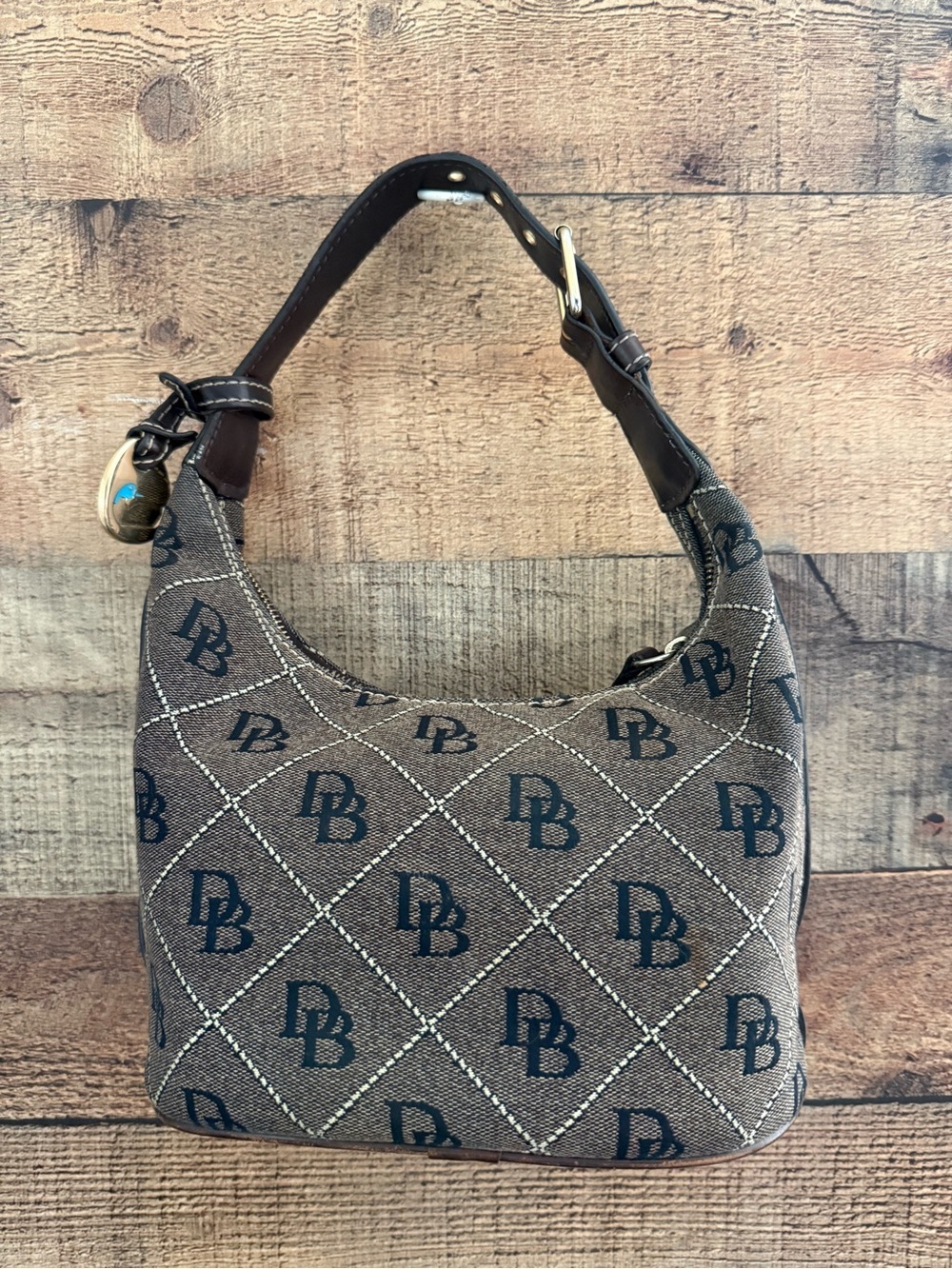 Vintage Dooney & Bourke Y2K 90’s DB Monogram Canvas/Leather Brown Shoulder Bag